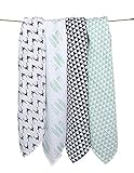 Bacati Noah Tribal Buck/Feathers/Triangles 4 Piece Cotton Muslin Swaddling Blankets, Aqua