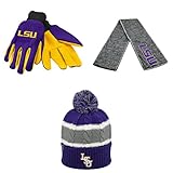 NCAA LSU Tigers HailスカーフWindyビーニー帽子とグリップ作業グローブ3パックバンドル