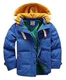 EOZY 子供服 コート キッズ 男の子 ボーイズ上着 中綿ジャケット 綿入りジャンパー フード付き バイカラー 無地 ベビー アウター 冬防寒 ブルー 120