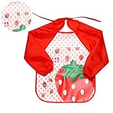 Seacan ベビー 幼児 お食事用 長袖 防水 エプロン かわいい柄 子供スタイ ビブ 保育園 ロングスリーブ 薄手 お着替え (イチゴ)