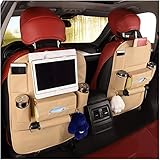 mlovesie PUレザーカーシートバックトランク旅行シートストレージオーガナイザープロテクターの子供おもちゃのボトルティッシュボックス携帯電話iPadタブレットティッシュボックス傘 ベージュ ML