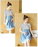 胸の アップリケ と 裾の レース が おしゃれな マタニティウェア 授乳口 付き 授乳服 ボーダー チュニック 部屋着 春 夏 秋