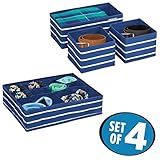 mDesignファブリックストレージオーガナイザーセットfor引き出し、クローゼット、ドレッサートップ – 4のセット、ネイビー/ホワイト