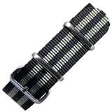 [time+] 20mm NATO G10 バリスティックナイロンストラップ 腕時計ベルト ミリタリーバンド ボンド(ブラック&グレー)/ブラッシュド