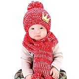 Goenn ニット帽子 &マフラー セット ベビー 赤ちゃん帽子 冬 かわいい 防寒 冬 しもやけ 対策 キッズ子供用 誕生日、お祝い、プレゼント　かわいい防寒帽子 公園 お出かけ お散歩 (レッド)