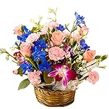バラアレンジ デュマン お誕生日・記念日にも 翌日配達 お花屋さんPink roses wih basket gift for birthday
