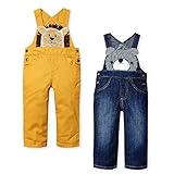(マスタード/95cm)ベビー服 男の子 オーバーオール LITTLE BEAR CLUB リトルベアークラブ ボトム ツイル デニム アニマルワッペン ボア ヒッコリー 男児 ベビー
