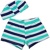 【Babystity】 子供 ベビー 男の子 マルチボーダー 水着 帽子 2点セット 90 100 110 (青90)