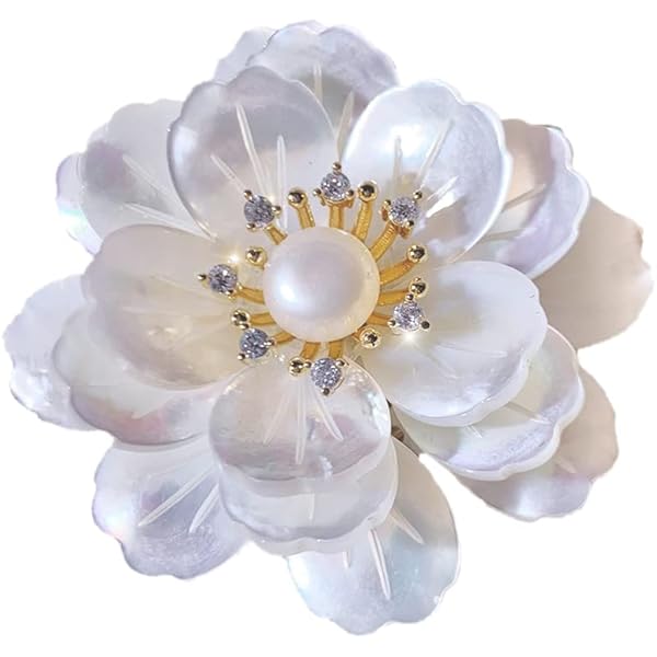 Amazon | 貝花のブローチ 真珠層 百合 貝の光沢 女性へのプチギフト 胸