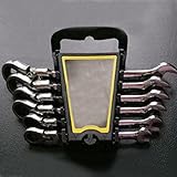 Enshey フレックスラチェットレンチセット 8-17mm 6点セット 180度首振り 送り角度5度 両用ヘッド スパナ ラチェット