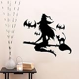 Dnven（27 " W x 19 " H ) Happy Halloween Spooky Cemetery魔女とコウモリの墓壁デカールウィンドウステッカーハロウィンデコレーションforキッズ部屋保