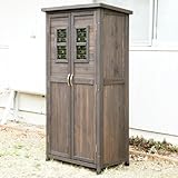 木製収納庫 Potager ポタジェモザイク ハイタイプ (高さ160cm×幅80cm×奥行き50cm) ダークブラウン PTG-8116DBR