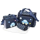 Cute as a Button - 4 piece Nappy Changing Baby Diaper 4pcs Bag set - including Change mat (Dark Blue