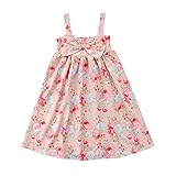 赤ちゃんの女の子夏ストラップのちょう結びのドレスコットンピンクの花プリントプリンセスパーティーのスカート (90)