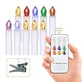 Decdeal 10pcs/セット LEDキャンドル リモート付き 7色 クリスマスツリー コードレス キャンドルライト 10クリップ付き ウェット/パーティー