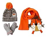 Tortor 1bacha(JP)　男女兼用　ベビー帽子　ニット帽子＋マフラー＋ミトン　3点セット　子供帽子　キッズ　男の子　女の子　秋冬　赤ちゃん　ポンポンつき　防寒　1-6歳　出産祝い　グレー　通