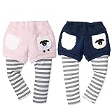 (ネイビー/80cm)ベビー服 女の子 ショートパンツ スパッツ ボトム 重ね着風 ボアポケット 羊柄 女児 ベビー