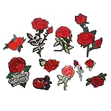 Dreld 11個入り バラ ローズ アップリケ ワッペン アイロン接着 パッチ 手作り 手芸用 刺繍 工芸品 DIY 装飾用 裁縫 布 貼り付け