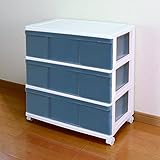 ワイド チェスト 収納ケース 3段 ホワイト／ネイビー 日本製 MJ-W3-1WHNV