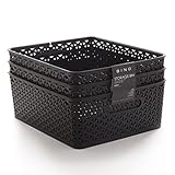 (ビーノ) BINO 編み上げプラスチック製収納バスケット 3PK- M ブラック 11040-BLK