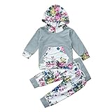 女の子 ベビー服　Karchi 　長袖 　フード付き プリントフラワー　　　２点上下セット　カジュアル　上着＋パンツ　　シンプル　70CM－80CM－90CM－100CM（0ヶ月－24ヶ月）秋冬　カバ