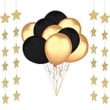 パーティーBalloons Decoration Supplies、100パック12 cm超厚ゴールド&ブラックカラーパーティーバルーンとTwinkle Star Garland ( 33pcsゴール
