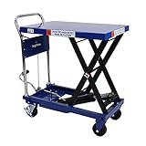 油圧式昇降台車 リフトカート テーブルカート ハンドリフター 青 耐荷重約300kg キャスター付き ノーパンクタイヤ 昇降台 油圧リフト 油圧台車 テーブルリフト リフティングテーブル 運搬台車 油