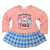 アンパンマン Tシャツ 長袖 裾チェック切り替え 80cm 90cm 95cm 100cm pz-ap06(ピンク95)
