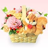 誕生日フラワーギフト 花キューピット りすのマスコット付きアレンジメント