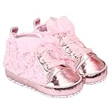 ELee Baby Girl Lace Up Rose Non Slip Toddler Crib Shoes First Walkers (7-12 Months, #6 Pink) by Elee