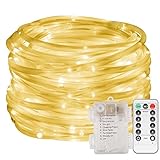OFUN ロープライト LED 銅線ストリングライト 10M 電池式飾りライト 8点灯モード IP65防水　結婚式/パーティー/ガーデン/庭/クリスマス室内/屋外飾り適用 リモコン付き 電球色