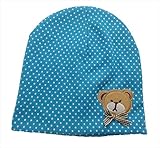 赤ちゃん ベビー ニット帽 かわいいクマのアップリケ 帽子 綿 全9色 スカイ