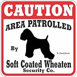 CAUTION AREA PATROLLED By Soft Coated Wheaten Security Co. サインボード：ソフトコーテッドウィートンテリア 注意 警戒中 セキュリティ 看板 