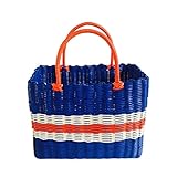 織バスケットハンドル多目的ストレージバスケットオーガナイザー、ストライプ、B