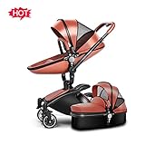 (Newox) ベビーカー 両対面ベビーカー ハイシートベビーカー 座椅子360度回転可能 対面押す可能 エッグデザイン座椅子 上質PU素材 飛行機用アルミニウム合金フレーム 独立揺りかご付き 手ブレ