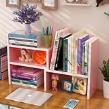 Angel one デスク上 机上 卓上 置棚 本棚 組み立て式 木製 ユニークなデザイン 創意的 オシャレ 書類整理 机上用品 文具収納 デスクトップ シェルフ ストレージ本棚 (ピンク)