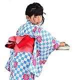 [ KIMONOMACHI ] 子供 浴衣セット「水色市松」 140cm