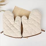 (チ-ンスン) Qingsun上品　オーブン 鍋つかみ ミトン　ベーキンググローブ　 断熱 手袋 BBQ クッキング 綿製 厚手 柔らかい キッチン用品　 グローブ フリーサイズ 2枚セット