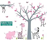 Baby Nursery /子供部屋壁デカール( Monkey、フクロウ、ツリー、etcデザインから選択) Full Decal: Fabric Tree ブラック WA_Saf_PinkGray_F
