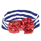 toymytoyベビーガールズストライプヘアバンドスパンコール蝶結びカチューシャターバンヘッドラップ4th 7月縄目(レッド、ボウタイ、ブルーストリップ)