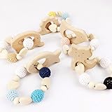Mamiami Home 噛がため おしゃぶり 超可愛い 木製動物 ブレスレット 天然木 オーガニッククロゼットビーズ 5個/ゼント