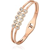 URIZZD Gold/Rose Gold Bangle Bracelets for Women Polished Open Cuff Textured Flex Bangle Adjustable Stainless Steel Sparkling