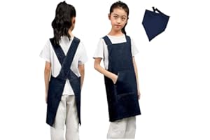 [JIAHU] エプロン 子供 小学生 男の子 女の子 三角巾 3点セット エプロンキッズ 身長 130 140 150に対応 男女兼用 無地 子供用 かぶるだけ バッククロス 着脱簡単 料理教室 調理実習