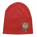 赤ちゃん ベビー ニット帽 かわいいクマのアップリケ 帽子 綿 全9色 レッド
