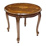 【イタリア製クラシック家具】 象嵌入り・猫脚センターテーブル ウォールナット仕上げ Ф60cmX高さ50cm