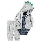 カーターズ carter's 男の子用グレー恐竜ワッペンx骨板フード付きコットン地ジャケットお出かけ用上下3点セット (18months(78-83cm)) [並行輸入品]