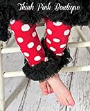 ベビーレッグウォーマー☆赤＆白の水玉模様に黒レース０－２才