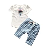 Cutelove 子供服 Tシャツ 半袖 Tシャツ＆パンツ 上下セット タータンショーツ 男の子 ベビー ショートパンツ 可愛い柄 ショートスリーブ 蝶ネクタイ 夏