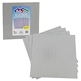 Brick Building Base Plates By SCS - Large 10"x10" Grey Baseplates (4 Pack) - Tight Fit with All Majo