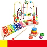 積み木 赤ちゃんおもちゃ　ビーズコースター 　キッズ 　木製 ルーピング 　おもちゃ　指先トレーニング 　ミニ サイズ 昆虫模様 　色認知　出産祝い　お誕生日プレゼント(3点セット)